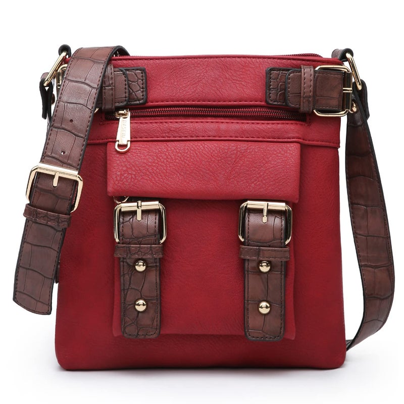 Dasein Top Belted Crossbody Bags for Women Soft Leather Messenger Bag Shoulder Bag Travel Purse (large size-red) - Image 1